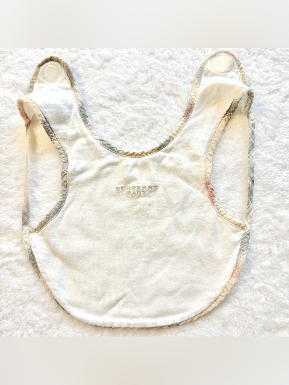 Burberry Baby Bib Infant Girl Boy Unisex White Nova Check Beige Logo Plaid